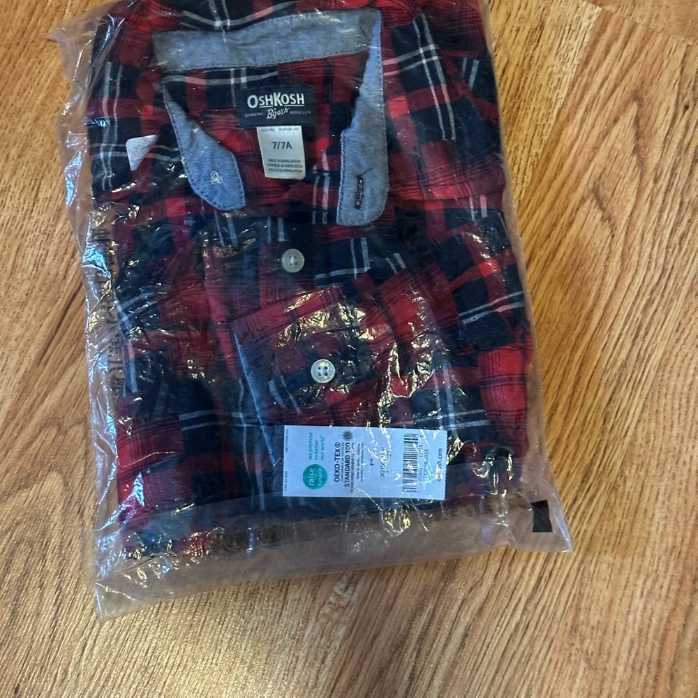 OshKosh B'gosh Men's Red and Black Plaid Shirt